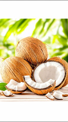 Fresh Coconuts on Wooden Surface Tropical Fruits