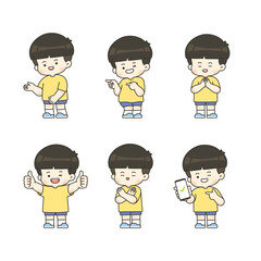 Cute Cartoon Boy Character Set – Expressive Vector Illustration