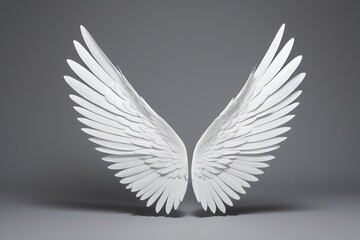 Obraz premium a close up of a pair of white wings on a gray background
