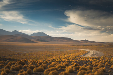 Golden hour ligths over typical bolivian landscape