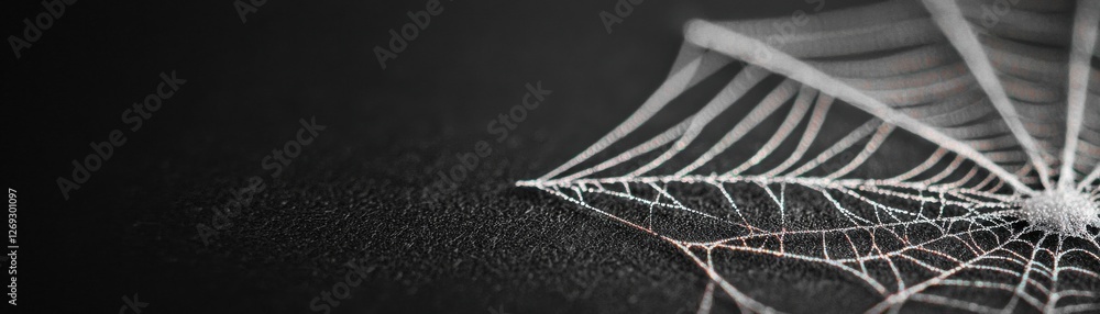 Poster delicate intricacies of a spider web on a dark surface in minimalistic style
