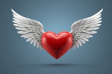 a close up of a heart with wings on a blue background