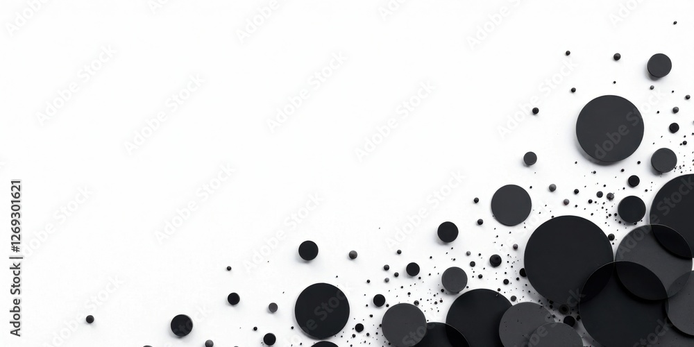 Poster Abstract Monochromatic Composition Featuring a Scatter of Varying-Sized Black Circles on a Pristine White Background