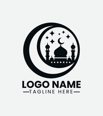 Mosque and Crescent Logo Design, Islamic Mosque Logo, Muslim Community Logo, Spiritual Center, Islamic Architecture