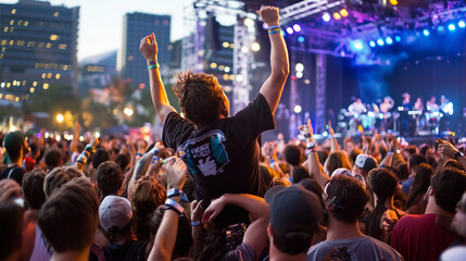 Vibrant rock festival filled with music, crowd, and energy