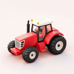 Red Farm Tractor 3D Render Agricultural Vehicle Isolated on White Background