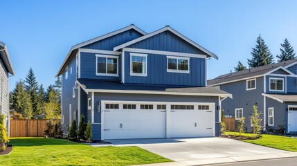 Modern two-story home with garage in a suburban neighborhood