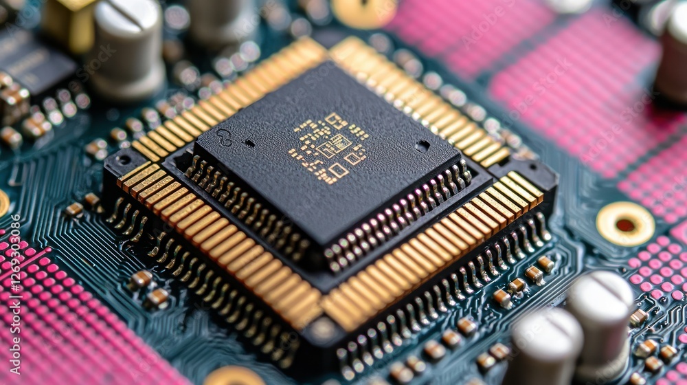 Poster close-up of microchip on circuit board