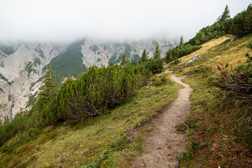 Karwendel mountains at Solsteinhaus hut on Karwendel Hohenweg, Austria