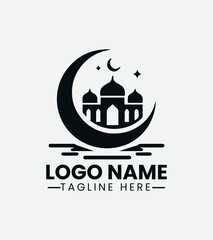 Mosque and Crescent Logo Design, Islamic Mosque Logo, Muslim Community Logo, Spiritual Center, Islamic Architecture
