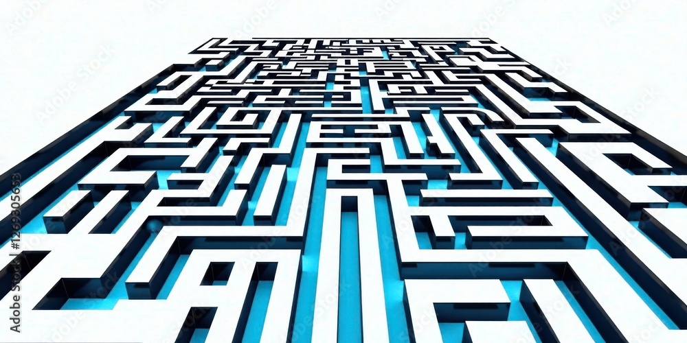 Aufkleber abstract labyrinthine pathways a complex intertwining of white and black pathways on a vibrant blue 
