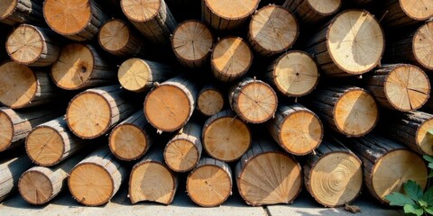 Stack of neatly arranged timber logs, showcasing the concentric rings and natural texture of the wood, ready for processing or use in construction