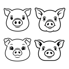 Pig line art face silhouette bundle.