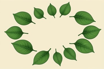 Fototapeta premium a close up of a circle of green leaves on a beige background