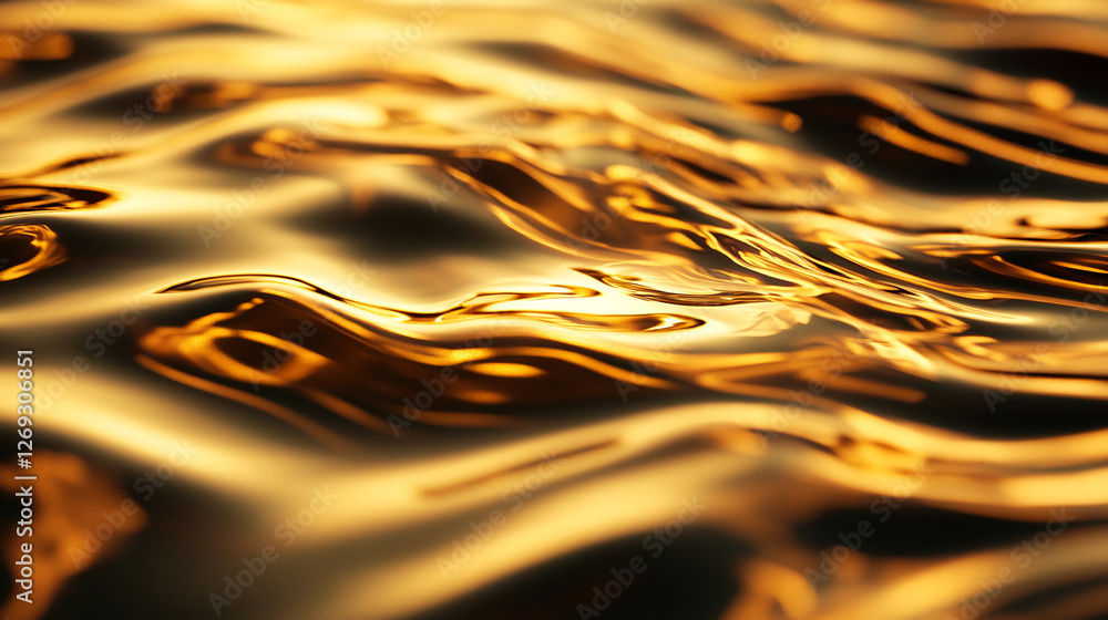 Aufkleber close-up view of golden water waves in motion, showcasing the smooth and reflective surface with a w