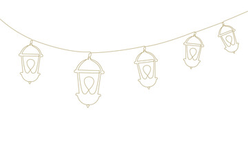 Continuous line drawing of Ramadan Kareem. Lantern Ramadan line art style