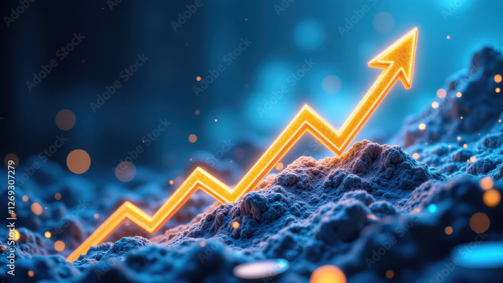 Poster this image features a dynamic graphic representation of financial growth with an upward trend line a