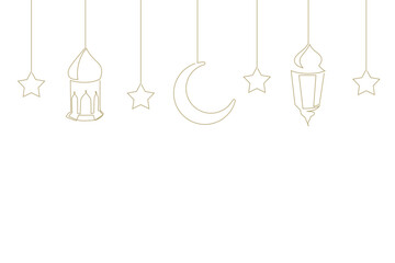 Continuous line drawing of Ramadan Kareem. Lantern Ramadan line art style