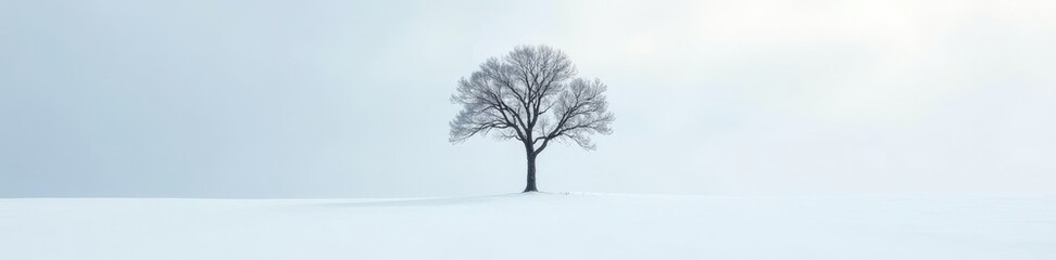 Lone tree stood tall amidst a blanket of white, solitary tree, bare branches, tree in the snow