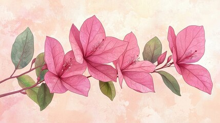 Digital Illustration of Fuchsia Bougainvillea on Soft Textured Background