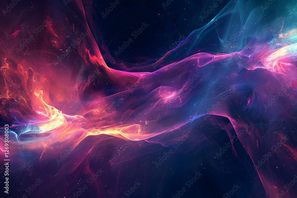 Poster abstract digital art representing an ethereal nebula with vibrant colors