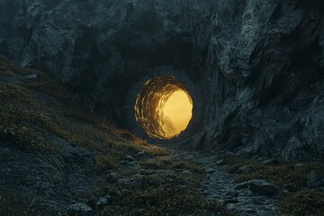 Illuminated Railway Tunnel in Nature