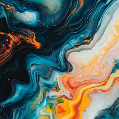Obraz premium Abstract Fluid Art Painting with Vibrant Swirling Colors and Dynamic Energy Flow