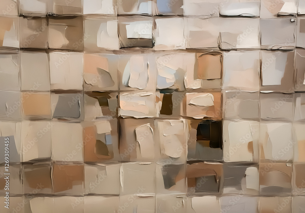 Aufkleber abstract artwork featuring textured blocks in neutral colors. beige, brown, and grey hues create a d