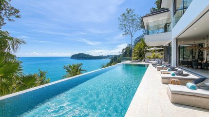 Fototapeta premium Modern Cliffside Villa Infinity Pool Ocean View