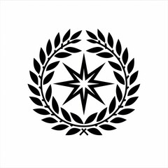 Elegant Black and White Laurel Wreath with Eight Pointed Star Graphic Design Element