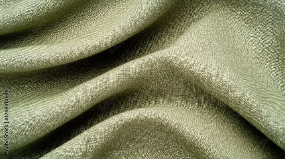 Poster background, textured green fabric with soft folds and a subtle pattern.