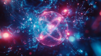 Obraz premium Abstract Pink Blue Atomic Structure Energy Sphere Digital Art Futuristic Technology Background Modern Design Science Illustration Network Connection 