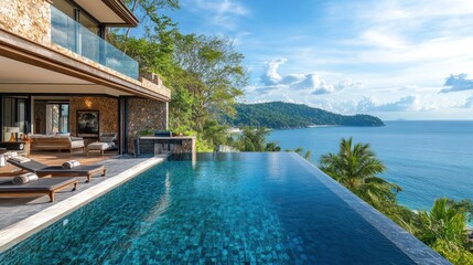 Fototapeta premium Cliffside Villa Infinity Pool Overlooking Ocean