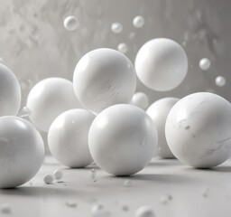 Swirling white spheres on a subtle background, gradient, movement, blurred