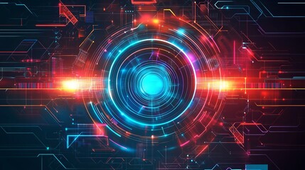 Fototapeta premium Abstract Futuristic Technology Background Red Blue Neon Lights Digital Circuit Board Design Modern Graphic Vibrant Energy Innovation Technology 