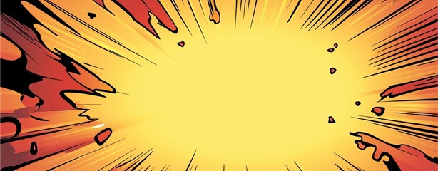 Explosive Energy: A dynamic radial burst of yellow and red hues, simulating the impact of an explosion, radiates out with captivating energy.