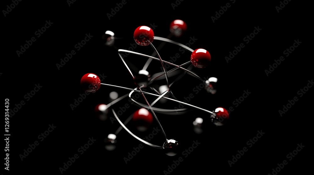 Poster abstract red and silver sphere molecular structure design elegant 3d render modern artistic backgrou