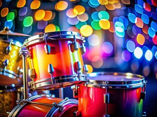 Naklejka premium Vibrant Colorful Drums Stage Performance Music Concert Close Up