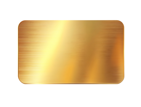 Gold card, rectangular in shape with rounded corners, smooth surface, metallic texture, isolated on a  transparent background