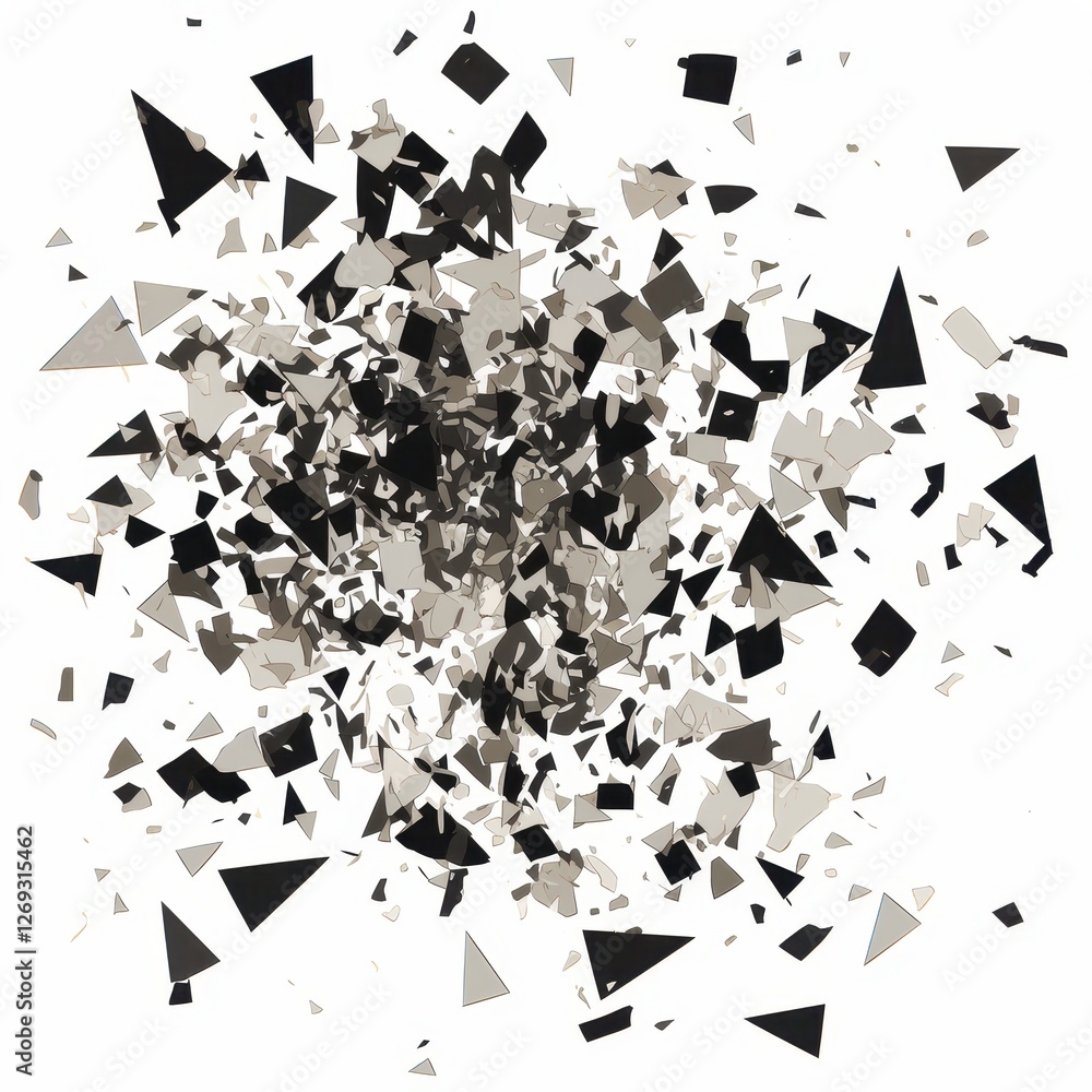 Poster abstract shattered geometric shapes exploding fragments grey and black design element
