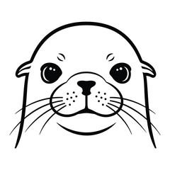 Sea lion face line art silhouette vector.