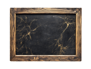 Empty blackboard with a wooden frame, isolated on a transparent background