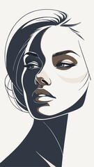 Dynamic contour: female portrait in vector art style with an emphasis on shape and color
