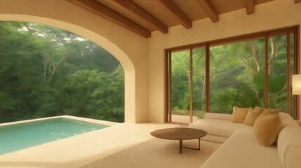 Fototapeta premium Modern Minimalist Living Room with Large Arched Window