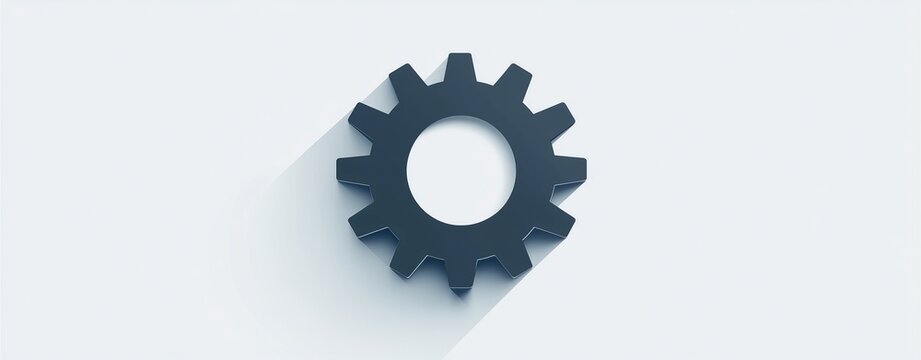 Gear Icon with Long Shadow: A simple, yet effective, gear icon design with a long shadow against a subtle light gray background.  This image conveys concepts of mechanics, systems, and process.