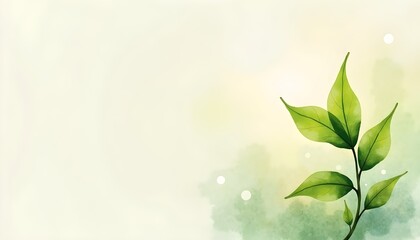 Watercolor painting of a single green plant on soft background