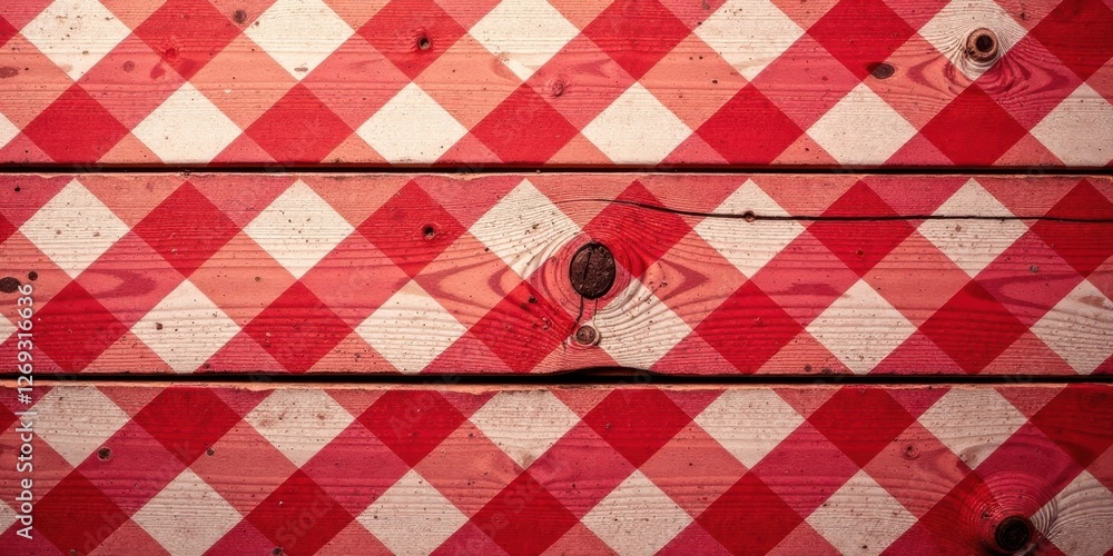 Leinwandbilder rustic red and white gingham pattern on weathered wooden planks a charming background for design pro