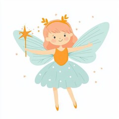 Adorable Fairy Girl with Wings Wand and Flower Crown Magical Fantasy Illustration
