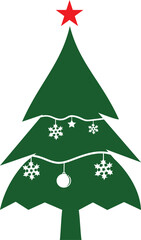 Christmas trees with decorations icon set, Christmas and New Year concept, spruce trees with star and garland sign, Christmas ball icon and gift icon with vector file