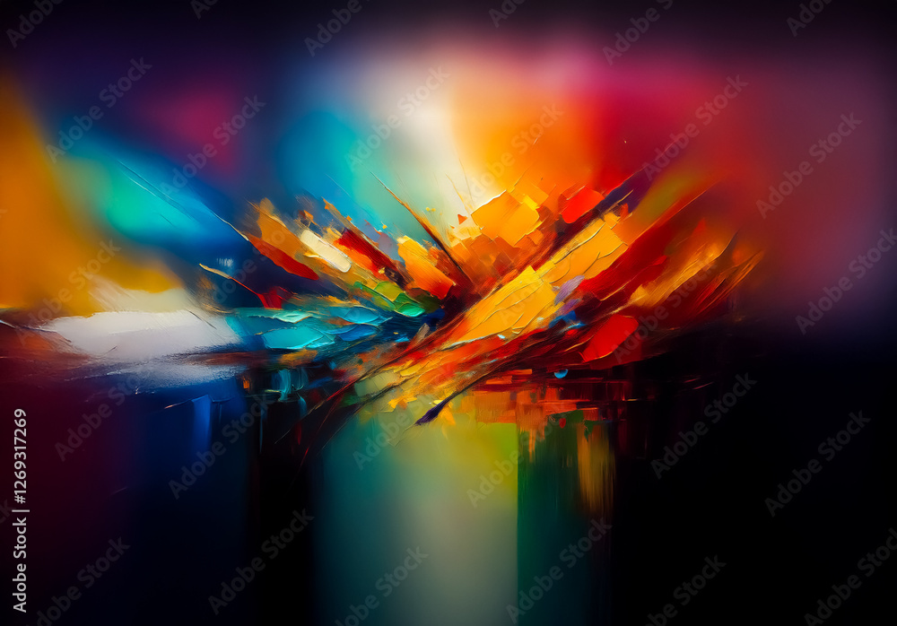 Leinwandbilder vibrant abstract art featuring an explosion of bright colors like red, yellow, blue and orange again